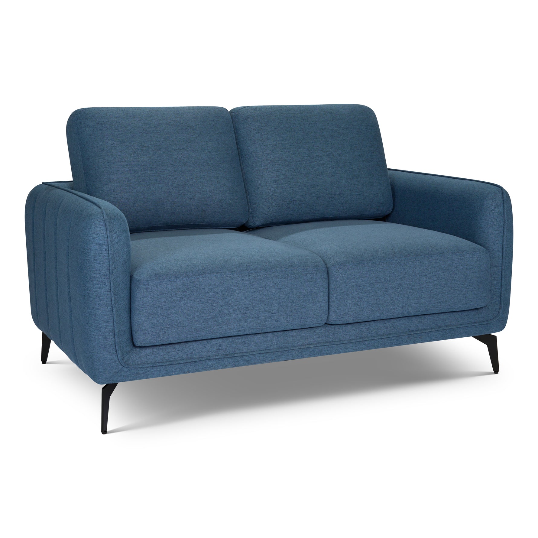 Brixton Blue 2 Seater Sofa - Modern Fabric Sofa with Steel Legs