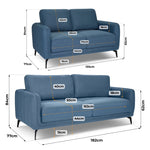 Brixton Blue 2 & 3 Seater Sofa Set - Modern Fabric Sofa Suite with Steel Legs