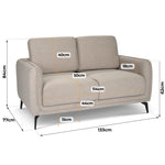 Brixton Cream 2 Seater Sofa - Modern Fabric Sofa with Steel Legs