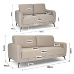Brixton Cream 2 & 3 Seater Sofa Set - Modern Fabric Sofa Suite with Steel Legs