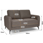 Brixton Dark Brown 2 Seater Sofa - Modern Fabric Sofa with Steel Legs