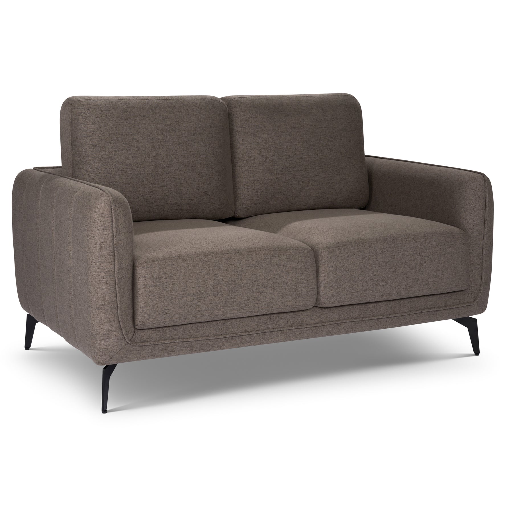 Brixton Dark Brown 2 Seater Sofa - Modern Fabric Sofa with Steel Legs