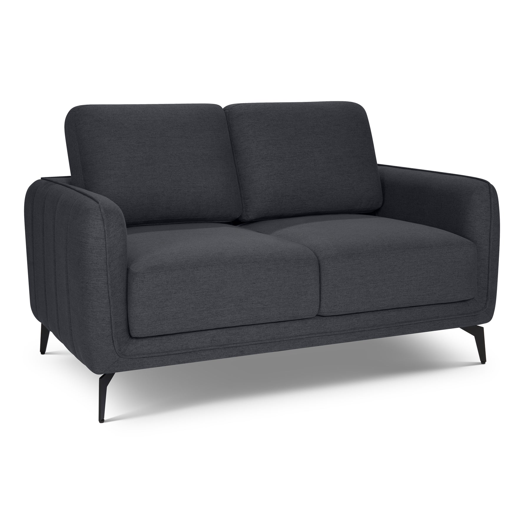 Brixton Dark Grey 2 Seater Sofa - Modern Fabric Sofa with Steel Legs