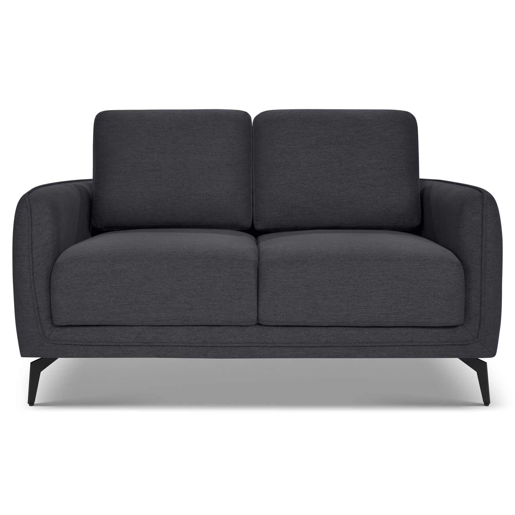 Brixton Dark Grey 2 Seater Sofa - Modern Fabric Sofa with Steel Legs