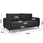 Brixton Dark Grey 3 Seater Sofa - Modern Fabric Sofa with Steel Legs