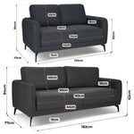 Brixton Dark Grey 2 & 3 Seater Sofa Set - Modern Fabric Sofa Suite with Steel Legs