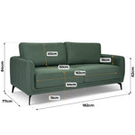 Brixton Green 3 Seater Sofa - Modern Fabric Sofa with Steel Legs