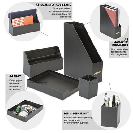 Desk Organiser Set - Black - 4 Pcs-8718964077465-Bargainia.com