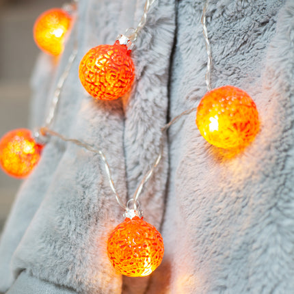 Glass Baubles Garland String Lights 8 LEDs Red