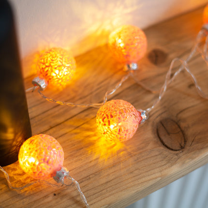 Glass Baubles Garland String Lights 8 LEDs Pink