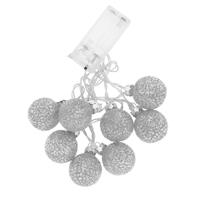 Glass Baubles Garland String Lights 8 LEDs Silver