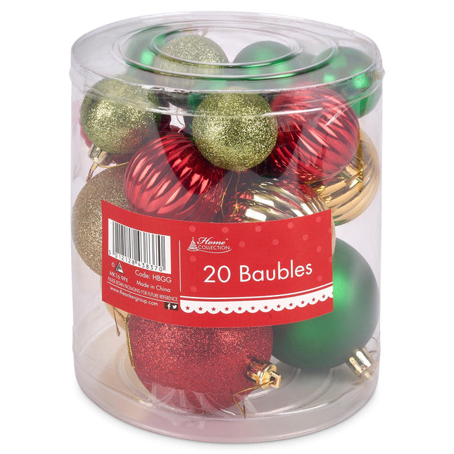 20 Assorted Christmas Baubles - Mixed Metallics-5012128438370-Bargainia.com