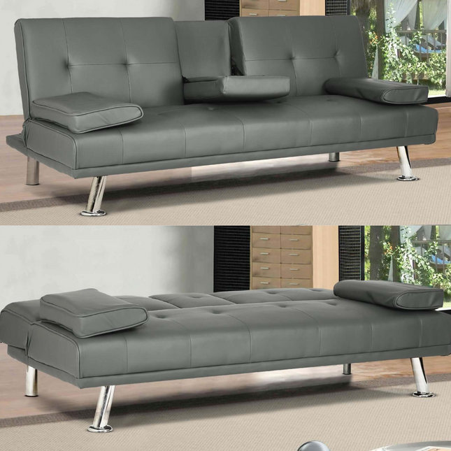 Manhattan Sofa Bed 2 Seater Faux Leather Click Clack - Grey