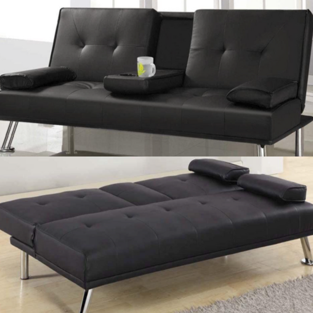 Manhattan Sofa Bed 2 Seater Faux Leather Click Clack - Black