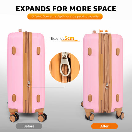 Luxury Hard Shell Luggage Suitcase 3 Piece Set - Pink