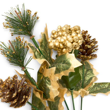 Artificial Forest Leaves Sprigs Glitter Gold