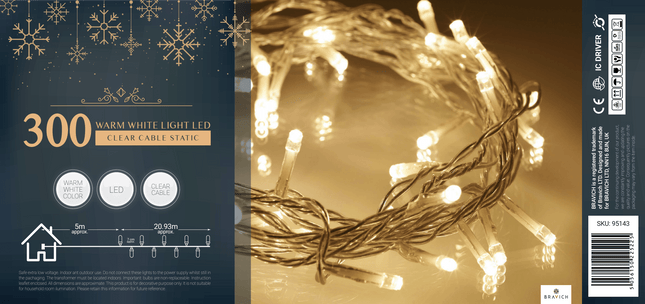 Indoor/Outdoor Static LED Waterproof Fairy Lights with Clear Cable (300 Lights - 25M Cable) - Warm White Lights-8800225808939-Bargainia.com