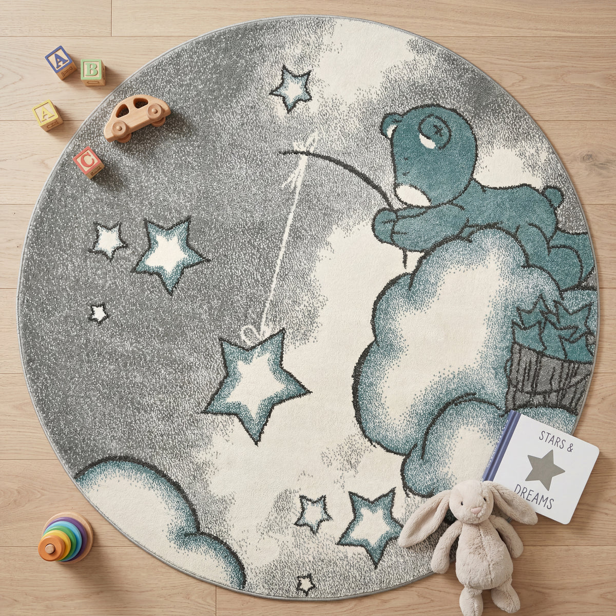 Tapis bleu bébé ourson étoiles - Enfants