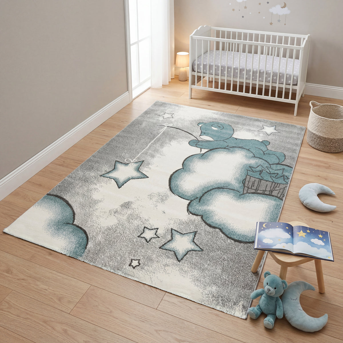 Tapis bleu bébé ourson étoiles - Enfants