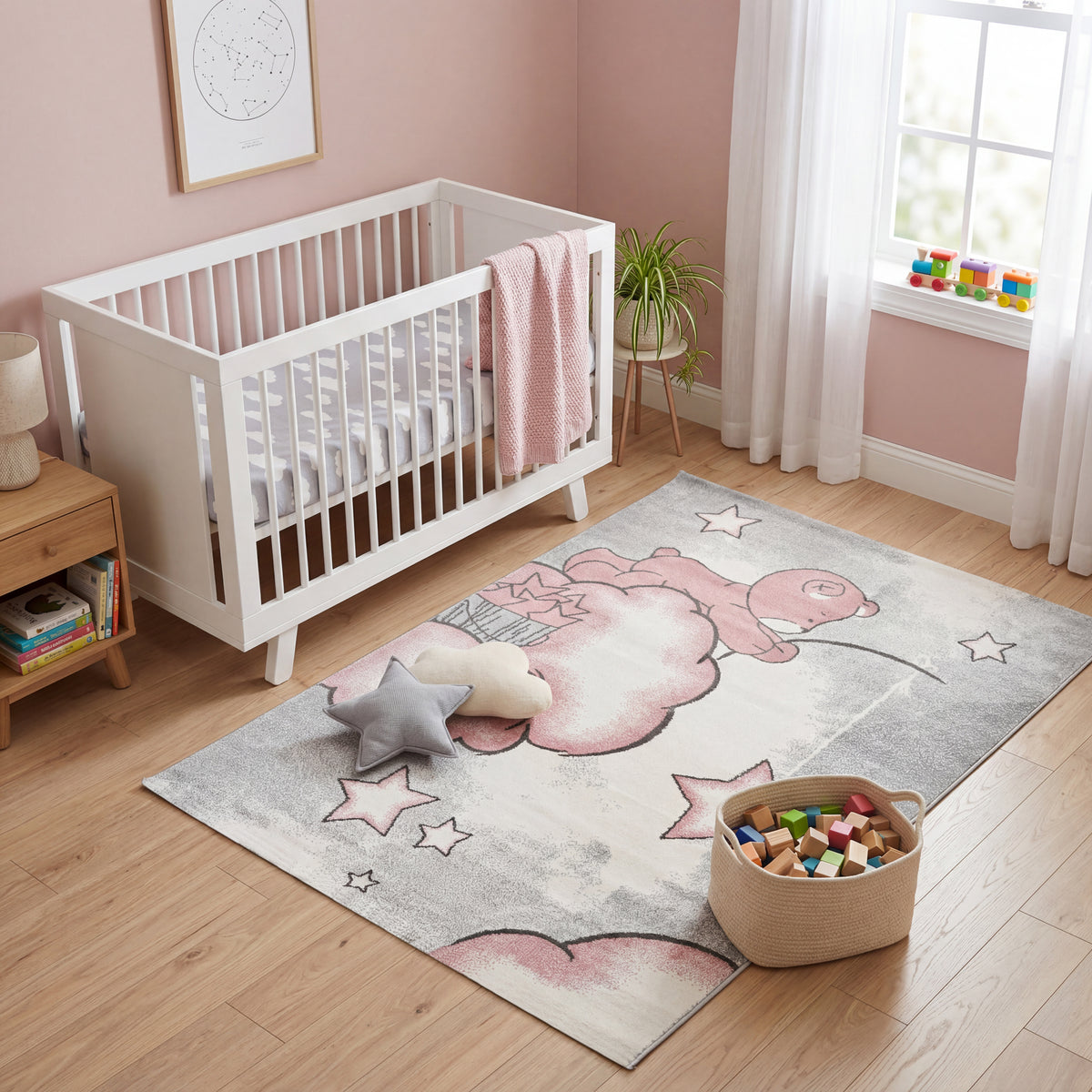 Tapis Bébé Ours Rose Étoiles - Enfants
