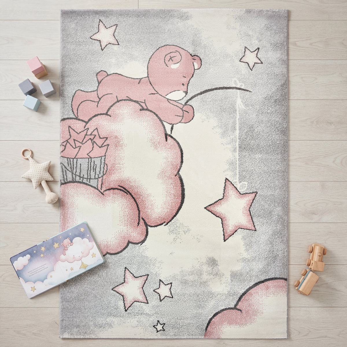 Tapis Bébé Ours Rose Étoiles - Enfants