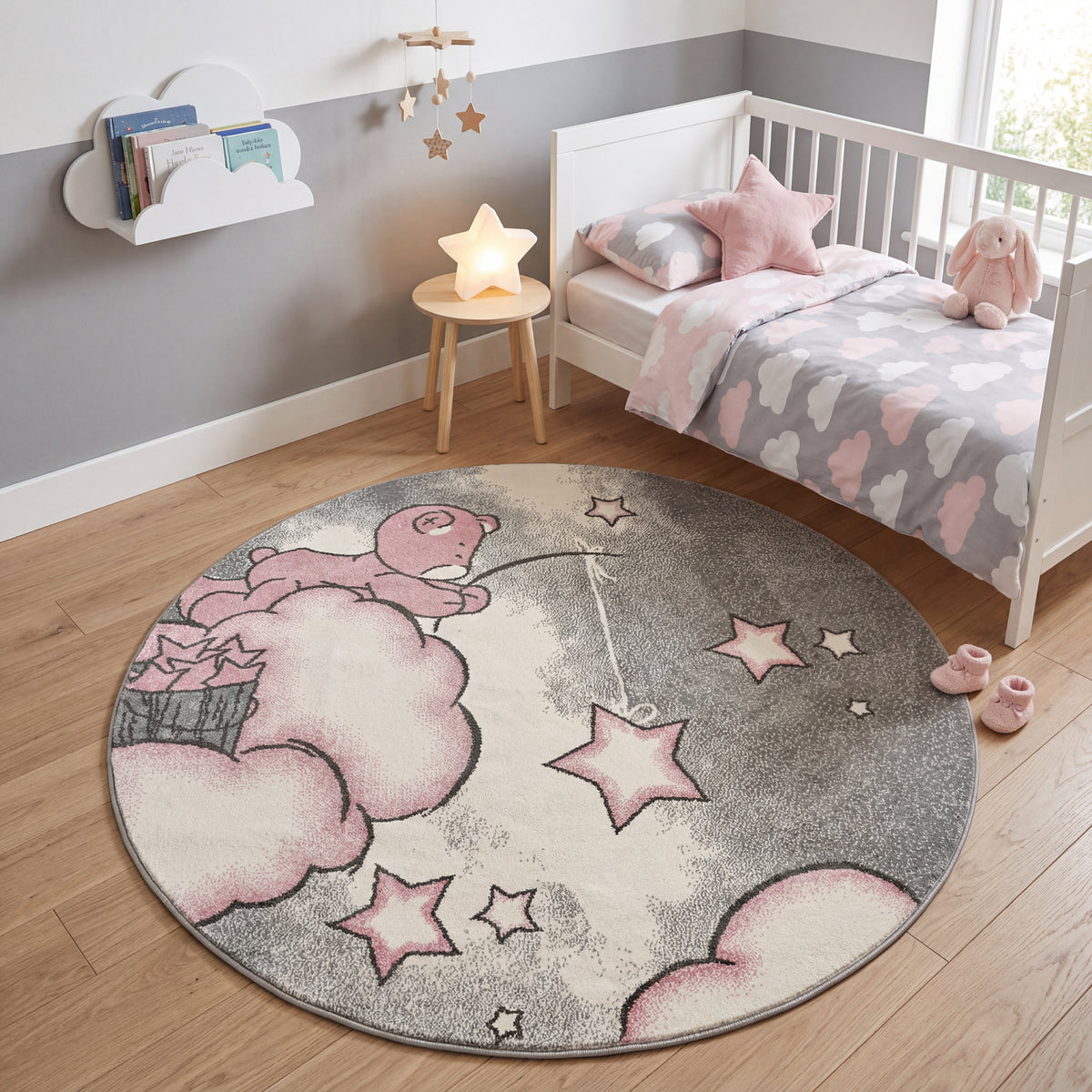 Tapis Bébé Ours Rose Étoiles - Enfants
