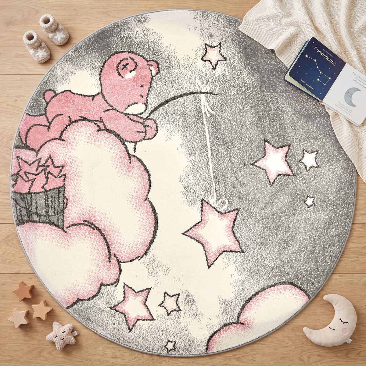 Tapis Bébé Ours Rose Étoiles - Enfants
