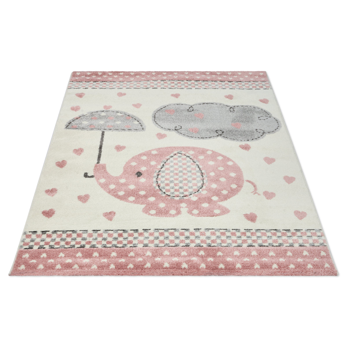 Tapis bébé éléphant rose à cœurs - Enfants