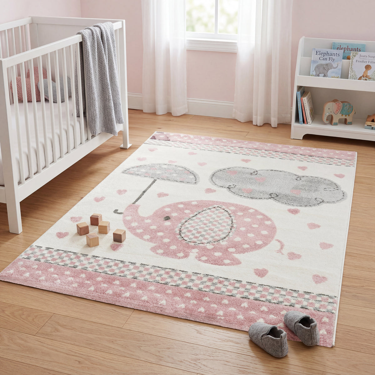Tapis bébé éléphant rose à cœurs - Enfants