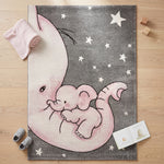 Tapis bébé éléphant rose et étoiles - Enfants