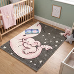 Tapis bébé éléphant rose et étoiles - Enfants