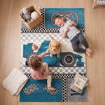 Kids Racing Car Rug, Blue Cars Children's Bedroom and Playroom Rug, Soft 13mm Pile, OEKO-TEX Tested, Multiple Sizes