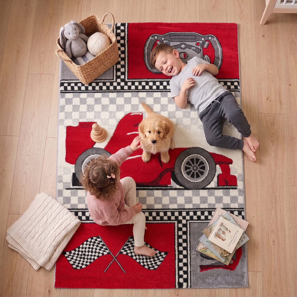 Tapis de voiture de course rouge - Enfant