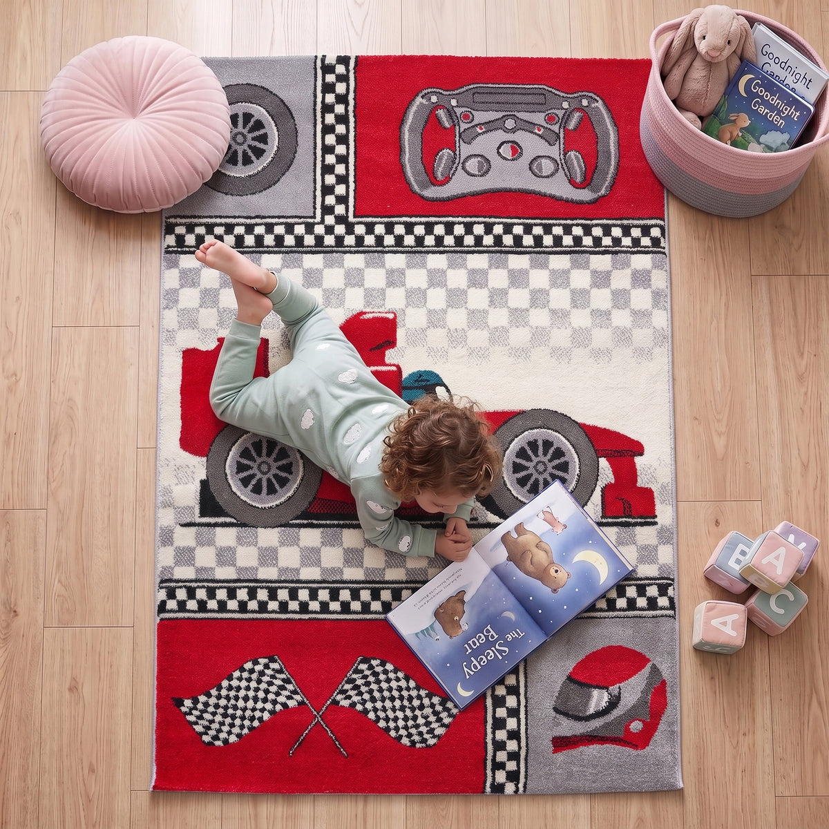 Tapis de voiture de course rouge - Enfant
