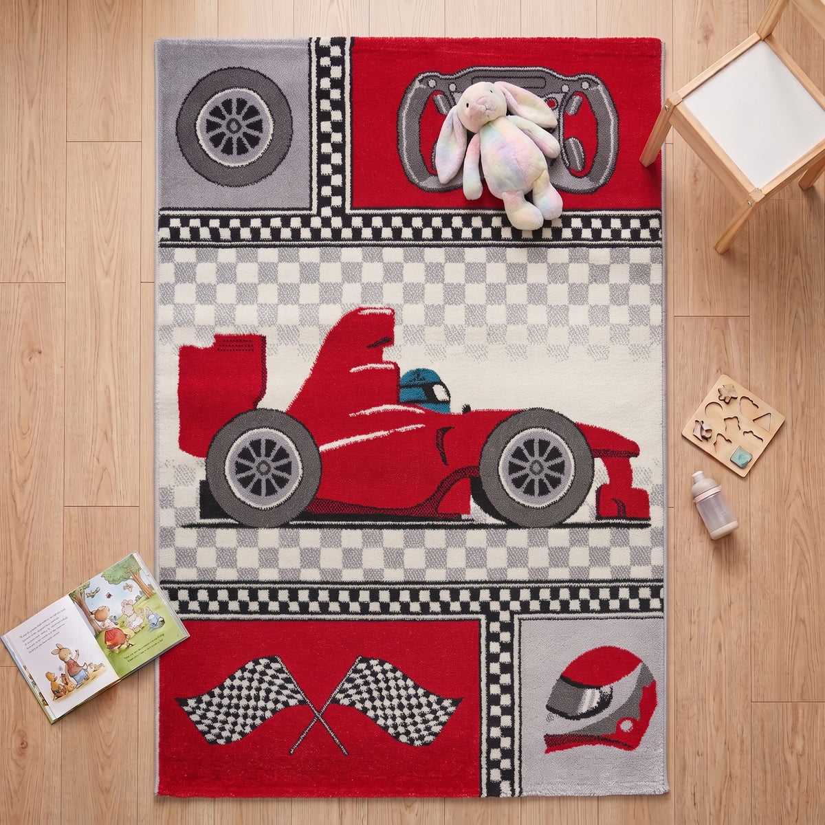 Tapis de voiture de course rouge - Enfant