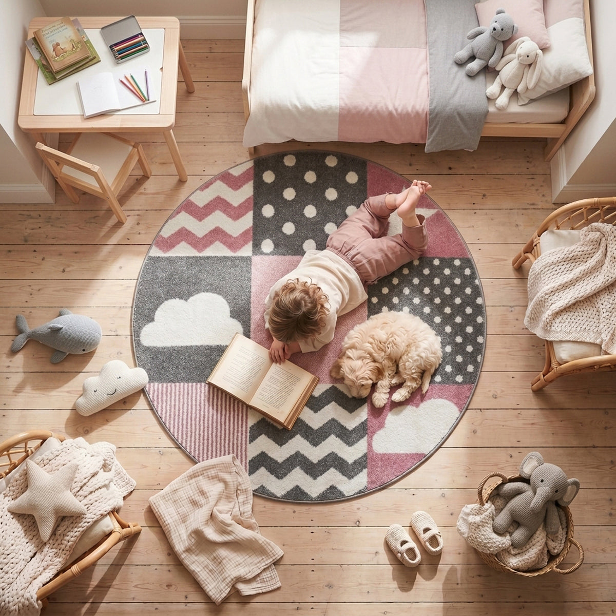 Tapis à carreaux rose et gris - Enfants