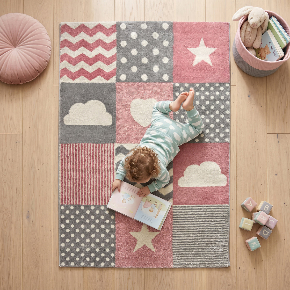 Tapis à carreaux rose et gris - Enfants