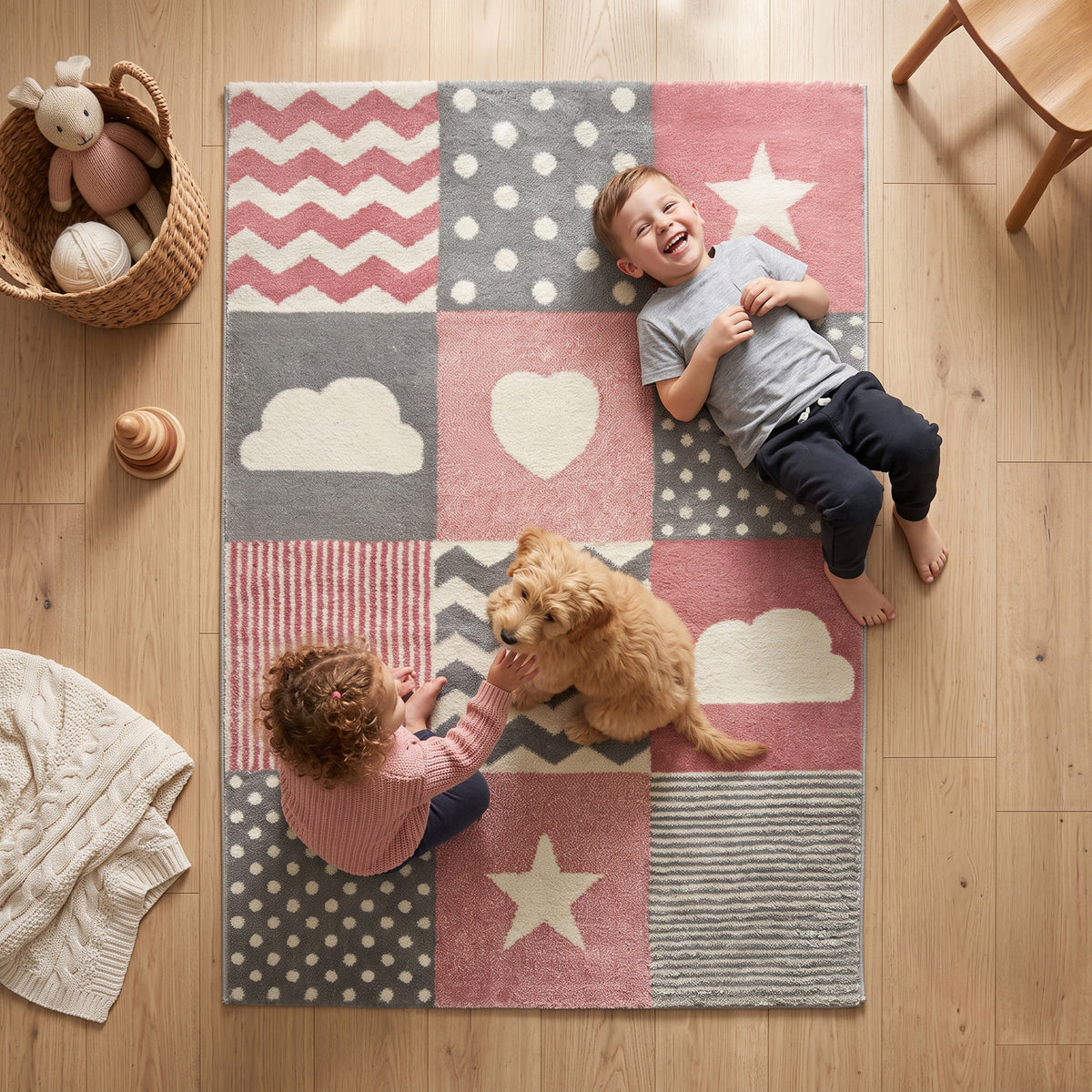 Tapis à carreaux rose et gris - Enfants