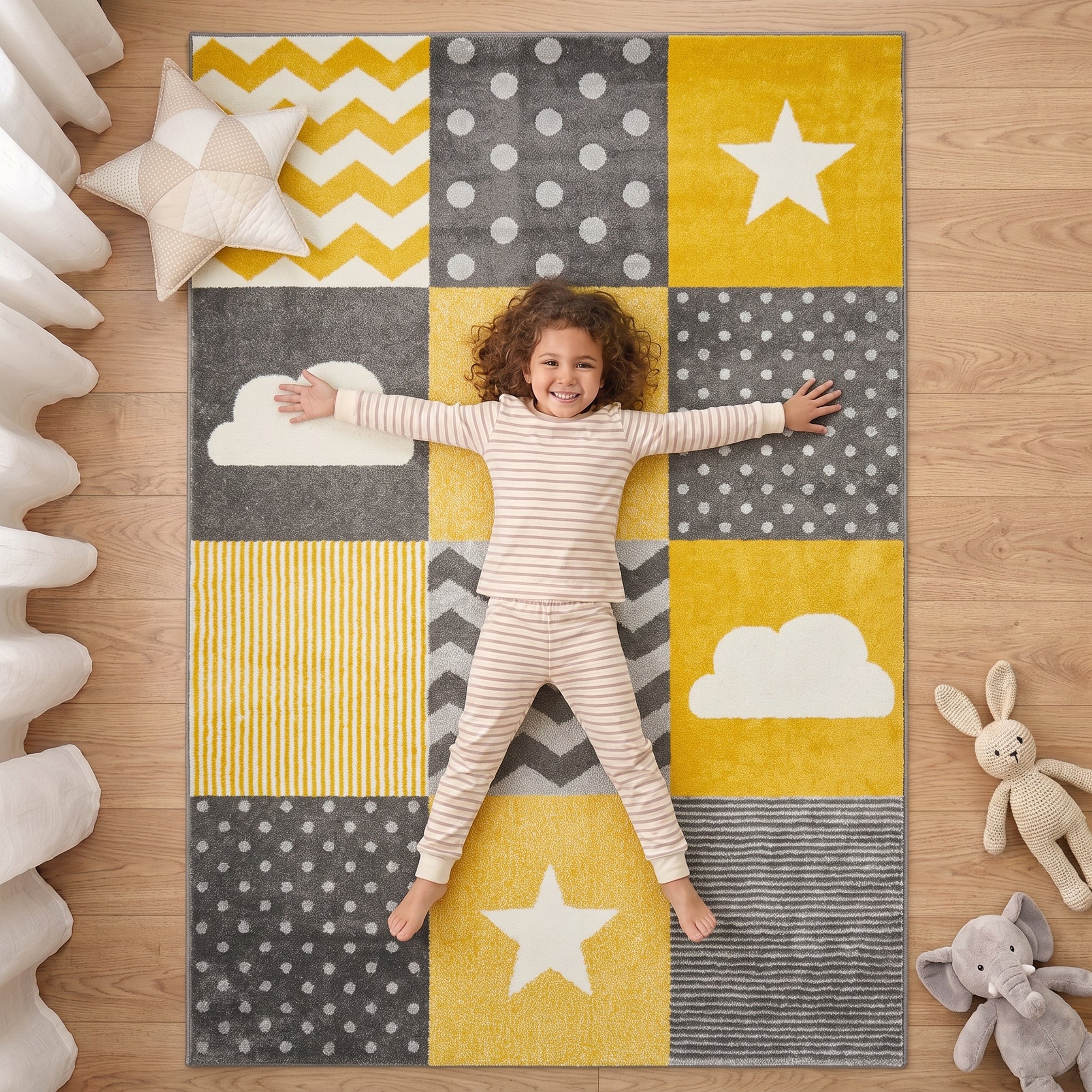 Tapis à carreaux jaunes et gris - Enfants