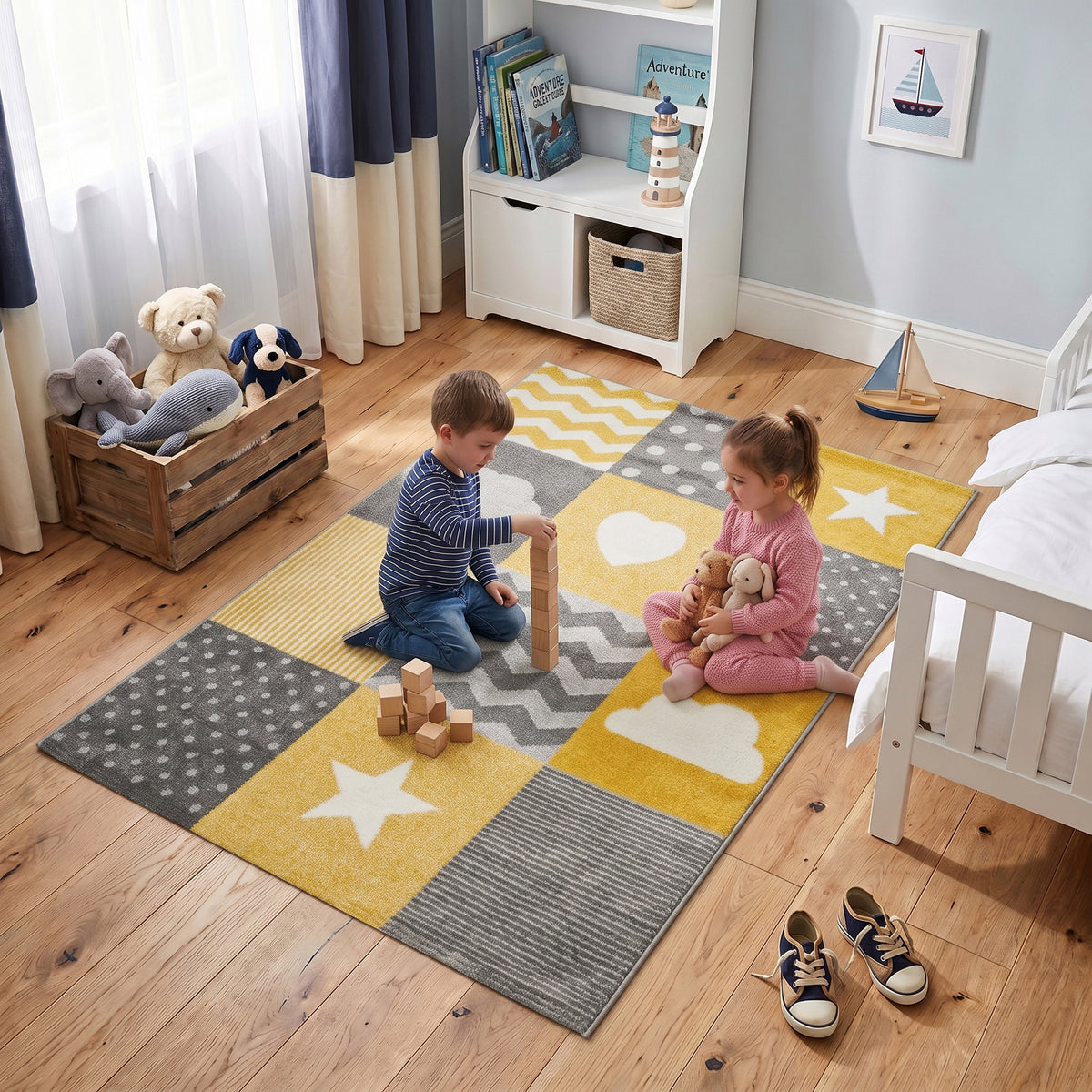 Tapis à carreaux jaunes et gris - Enfants
