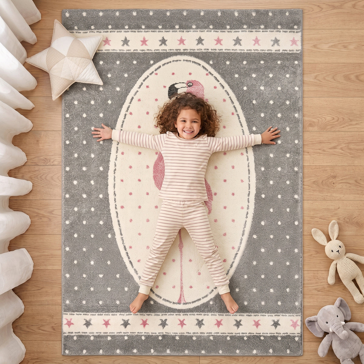 Tapis Flamant Gris à Pois - Enfant