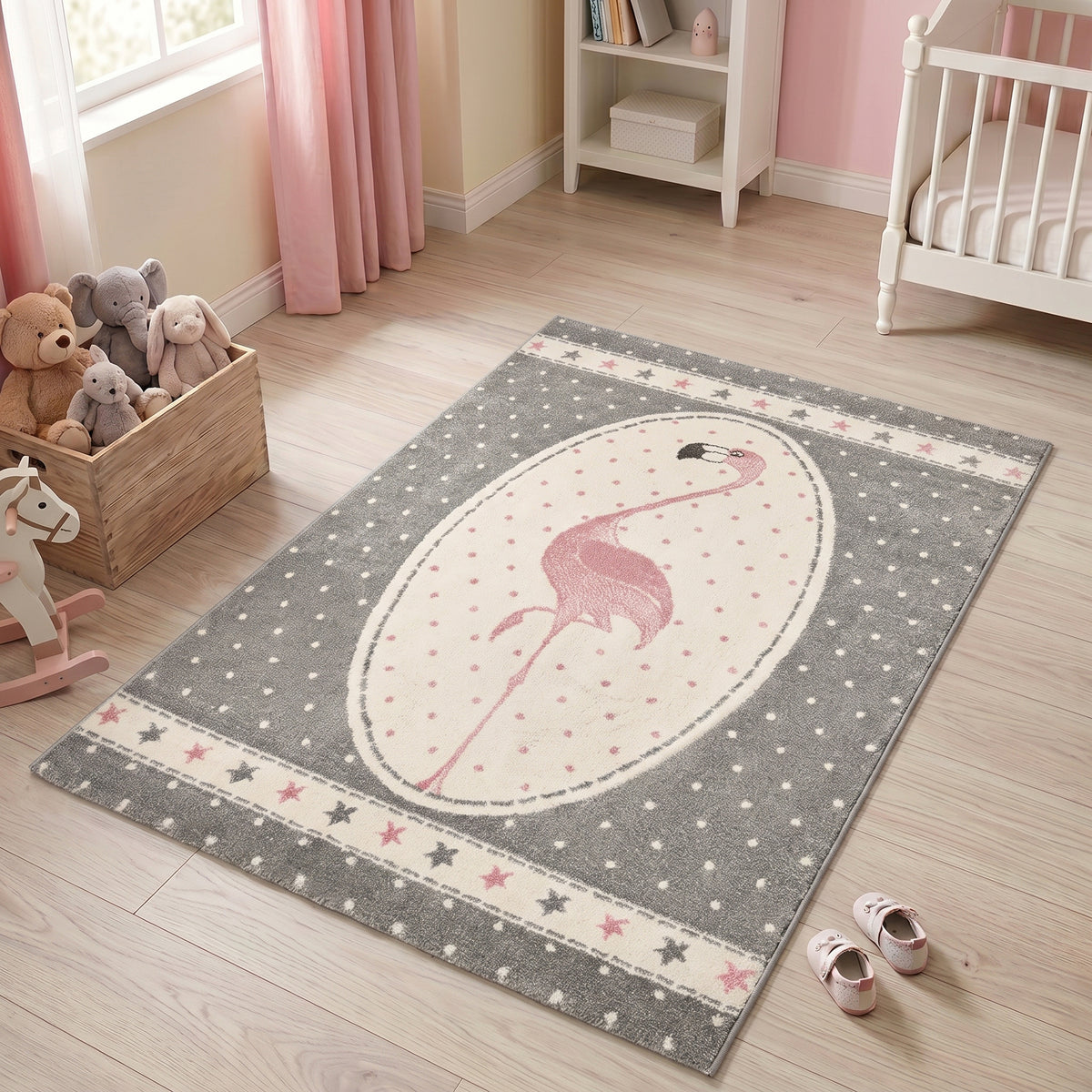 Tapis Flamant Gris à Pois - Enfant