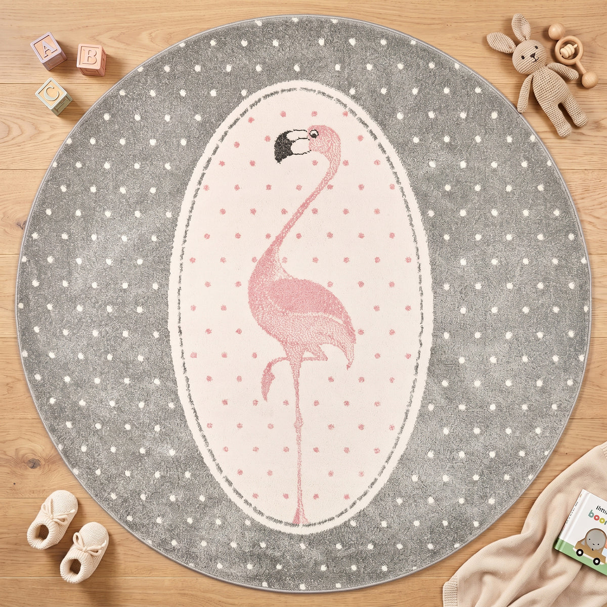Tapis Flamant Gris à Pois - Enfant
