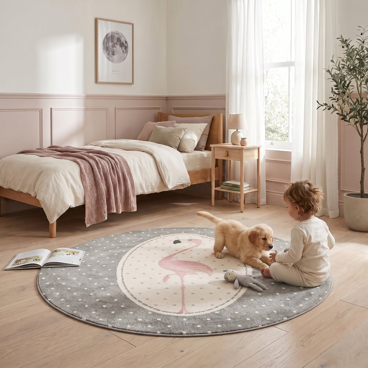 Tapis Flamant Gris à Pois - Enfant