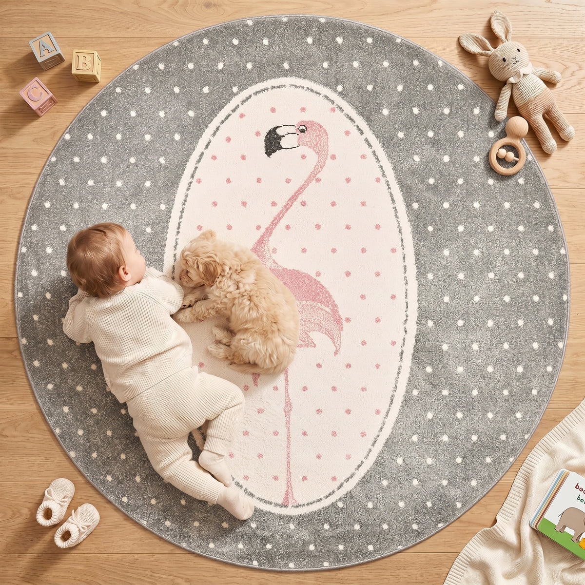 Tapis Flamant Gris à Pois - Enfant