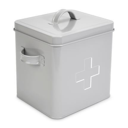Retro First Aid Box Storage Container Enamelled Tin Grey or Cream-Bargainia.com
