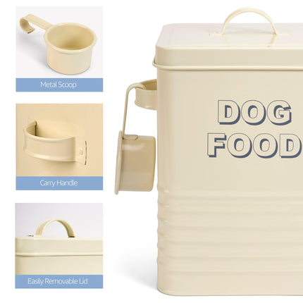 Vintage Dog Food Tin Storage Box with Scoop Cream or Grey-Bargainia.com