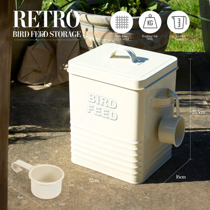 Retro Bird Feed Storage Tin Grey or Cream-Bargainia.com