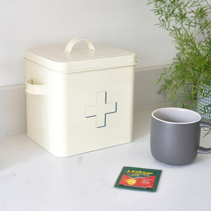 Retro First Aid Box Storage Container Enamelled Tin Grey or Cream-5010792222165-Bargainia.com