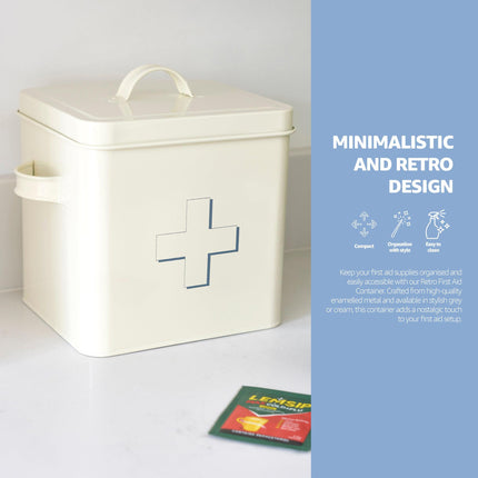 Retro First Aid Box Storage Container Enamelled Tin Grey or Cream-Bargainia.com